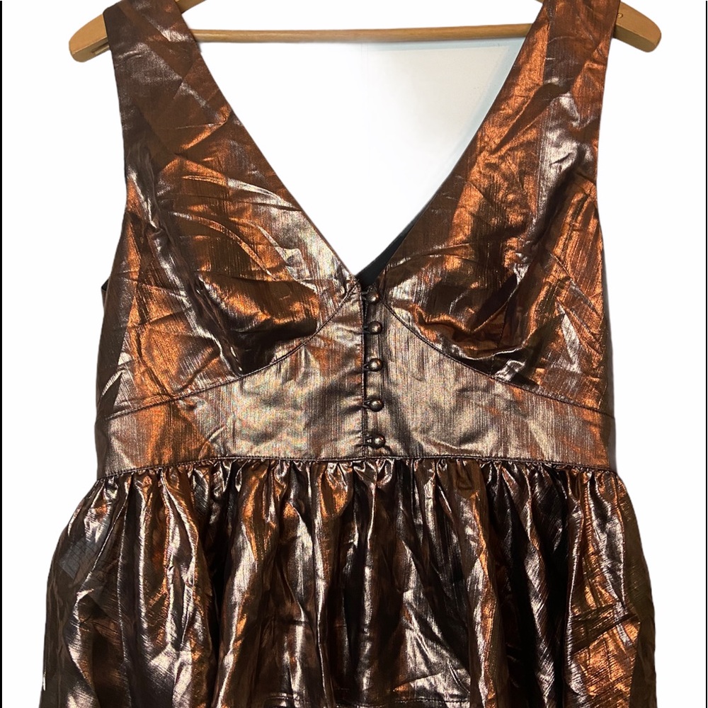 Guess bronze vneck sleeveless blouse top Venetia metallic medium top with peplum